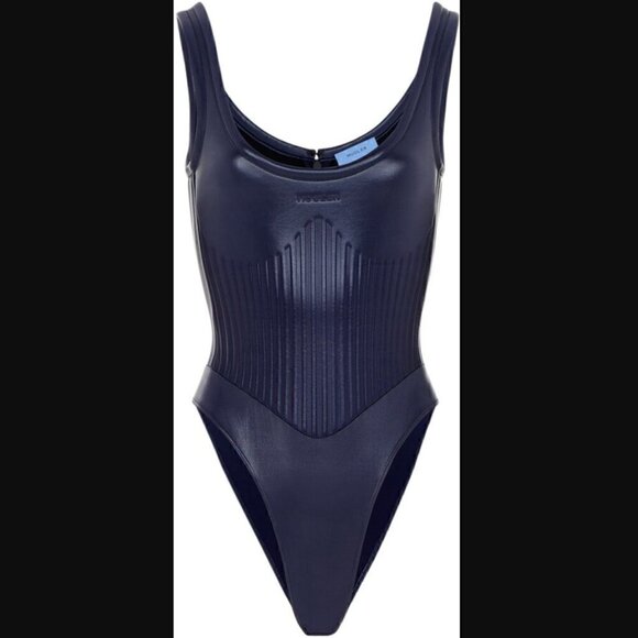 Mugler Shiny Embossed Bodysuit & Midi Leggings Logo Embossed High Shine Luxury - Picture 8 of 17